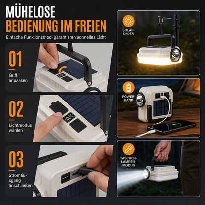 📢📢40% RABATT !!⏰Solar wiederaufladbare LED-Campinglampe, multifunktionale Handarbeitsleuchte mit langer Akkulaufzeit für Outdoor-Notfälle