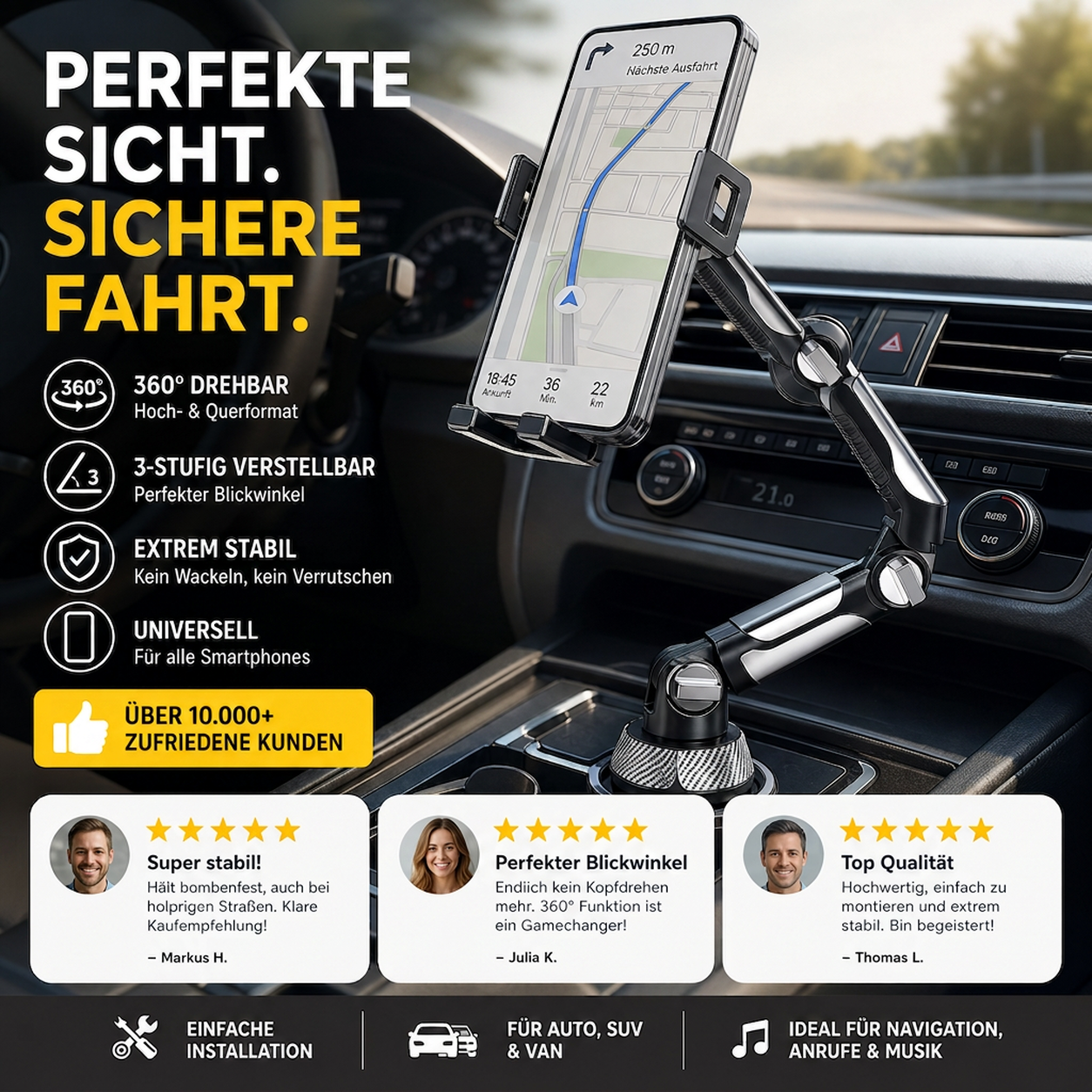📢📢50% RABATT !!⏰360° dreh- und verstellbarer Auto-Becherhalter