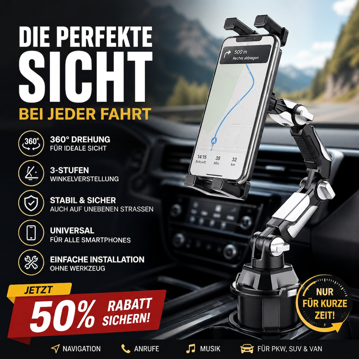 📢📢50% RABATT !!⏰360° dreh- und verstellbarer Auto-Becherhalter