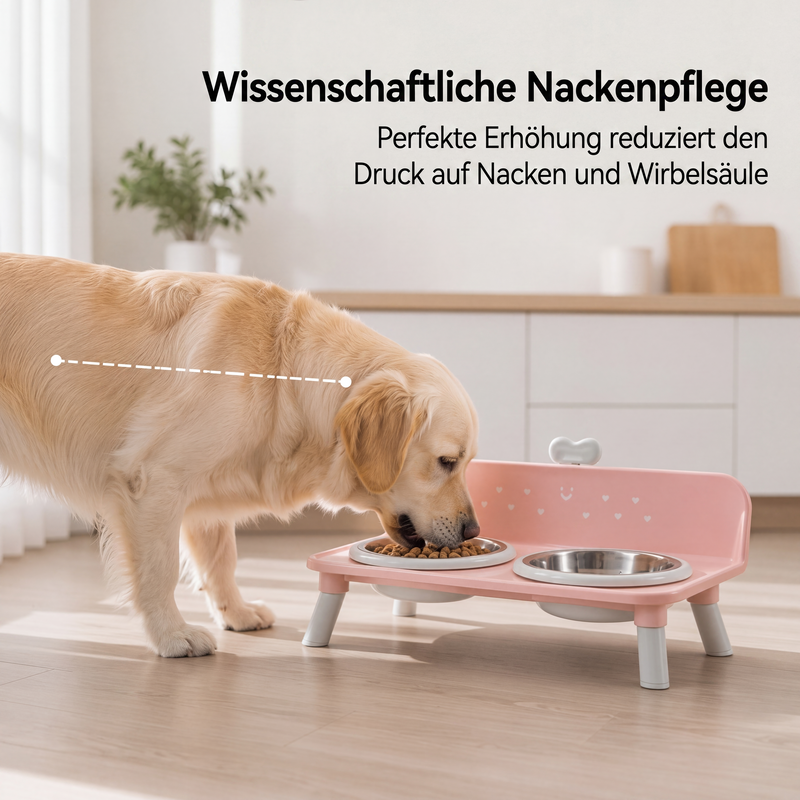 🐾 Erhöhter Doppelnapf für Hunde und Katzen mit Edelstahlnäpfen