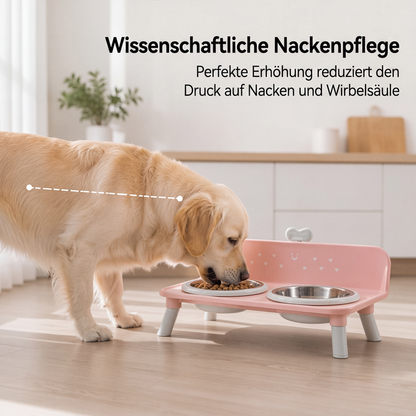 🐾 Erhöhter Doppelnapf für Hunde und Katzen mit Edelstahlnäpfen