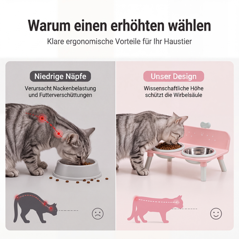 🐾 Erhöhter Doppelnapf für Hunde und Katzen mit Edelstahlnäpfen