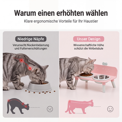 🐾 Erhöhter Doppelnapf für Hunde und Katzen mit Edelstahlnäpfen