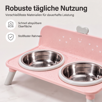 🐾 Erhöhter Doppelnapf für Hunde und Katzen mit Edelstahlnäpfen