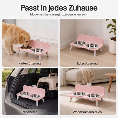 🐾 Erhöhter Doppelnapf für Hunde und Katzen mit Edelstahlnäpfen
