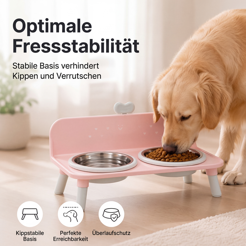 🐾 Erhöhter Doppelnapf für Hunde und Katzen mit Edelstahlnäpfen