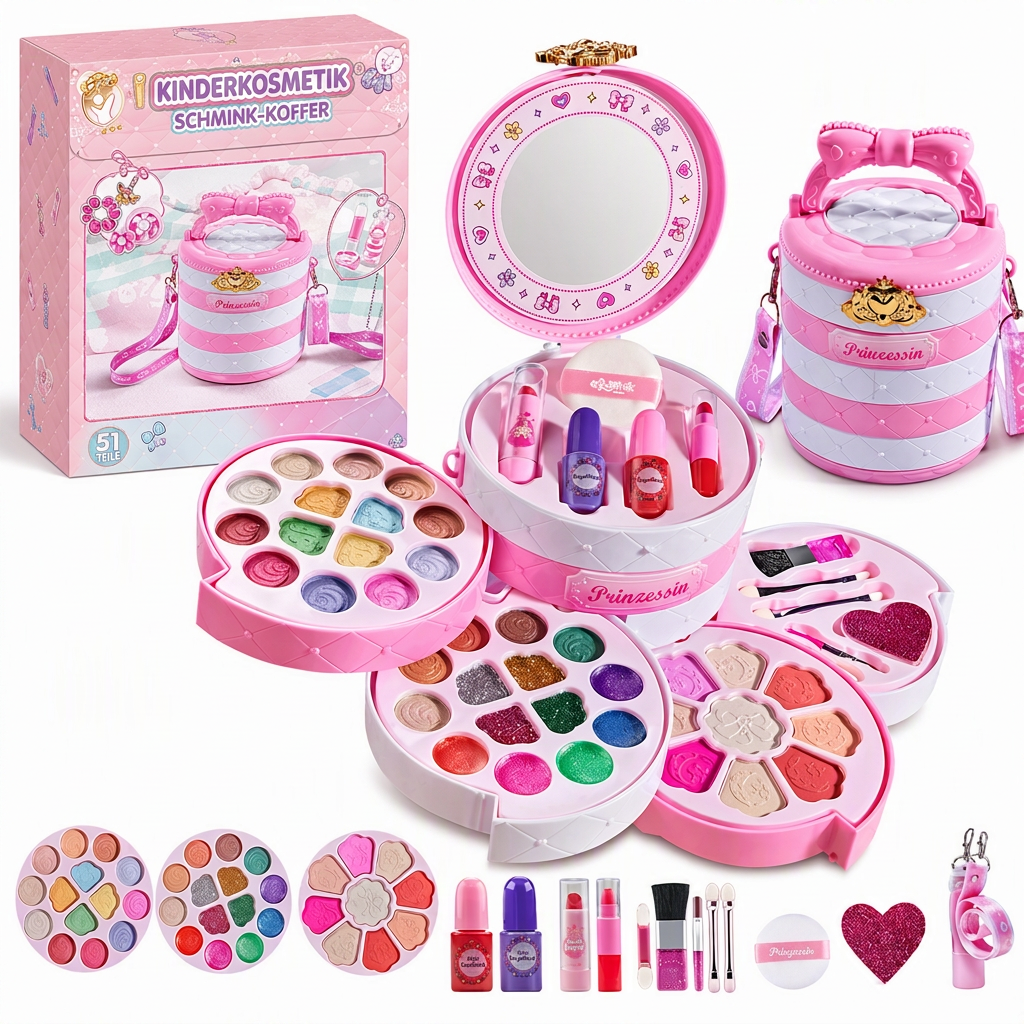 👑 50% RABATT! ✨ Waschbares Make-up-Spielset für kleine Prinzessinnen – sichere, nicht reizende Formel, ausziehbare, drehbare Fächer & tragbare Tasche mit Schulterriemen – perfektes Geschenk für Mädchen 🎀