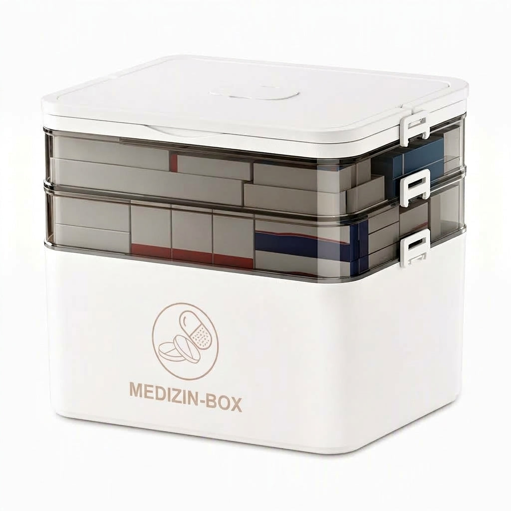 💊 Große Medikamenten-Aufbewahrungsbox aus Kunststoff – Mehrlagig, unterteilt & tragbar für Haushalt & Notfall ✨
