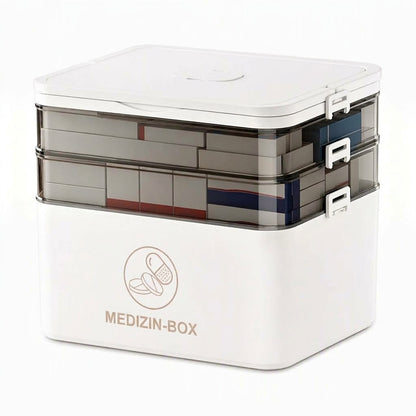 💊 Große Medikamenten-Aufbewahrungsbox aus Kunststoff – Mehrlagig, unterteilt & tragbar für Haushalt & Notfall ✨
