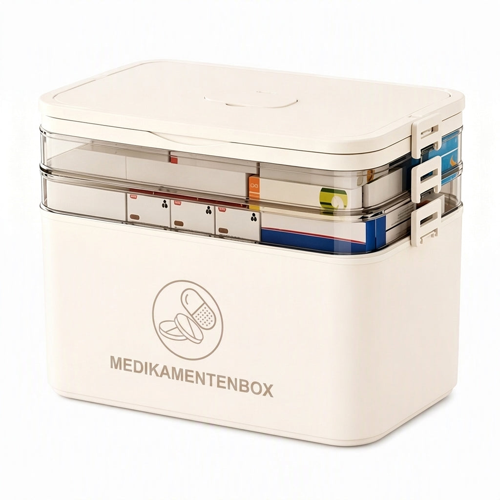 💊 Große Medikamenten-Aufbewahrungsbox aus Kunststoff – Mehrlagig, unterteilt & tragbar für Haushalt & Notfall ✨