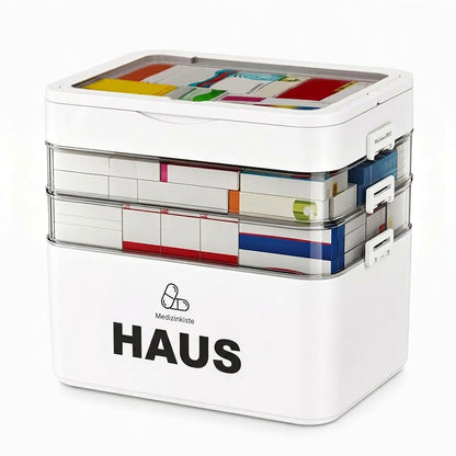 💊 Große Medikamenten-Aufbewahrungsbox aus Kunststoff – Mehrlagig, unterteilt & tragbar für Haushalt & Notfall ✨