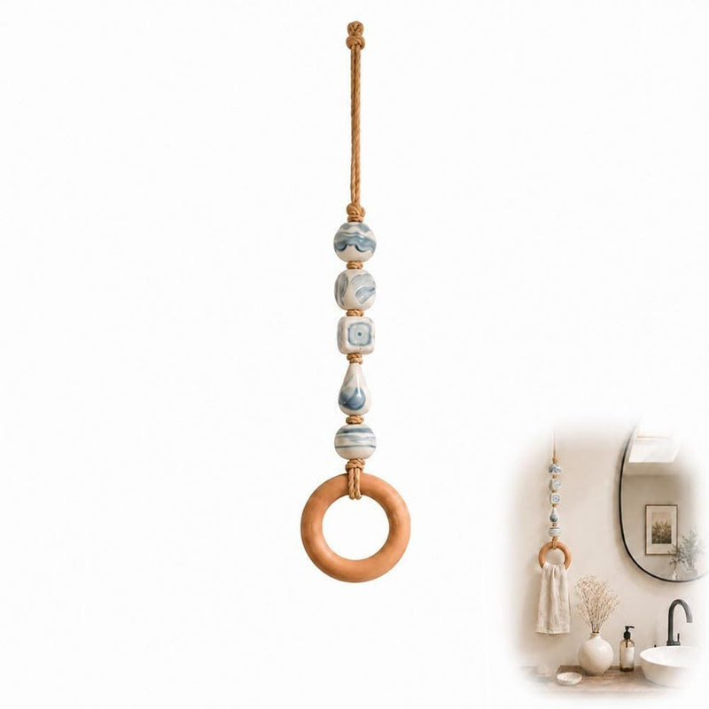 🧺 50% OFF! 🌸 Boho-Handtuchhalter – Holzring & Perlen, dekorativ für Bad & Küche ✨