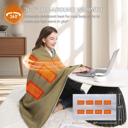 🛋️❤️Freihändig tragbarer, mit Reißverschluss versehener, beheizbarer USB-Schal | Schnelle Erwärmung für die Arbeit am Schreibtisch und zum Entspannen in Innenräumen🧣