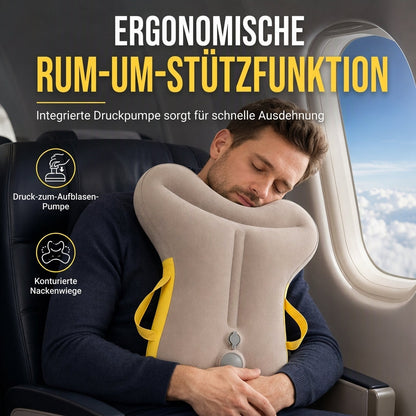 Tragbares aufblasbares Reisekissen – faltbares Kopfunterstützungskissen für Flugzeug, Auto, Camping und Mittagsschlaf im Büro