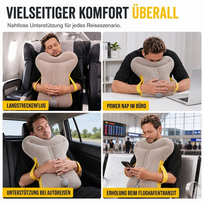 Tragbares aufblasbares Reisekissen – faltbares Kopfunterstützungskissen für Flugzeug, Auto, Camping und Mittagsschlaf im Büro