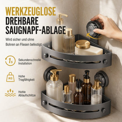 🛁💡 Bohrfreies Eckregal für Badezimmer & Dusche! Wandmontierter Aufbewahrungs-Organizer, keine Bohrungen nötig