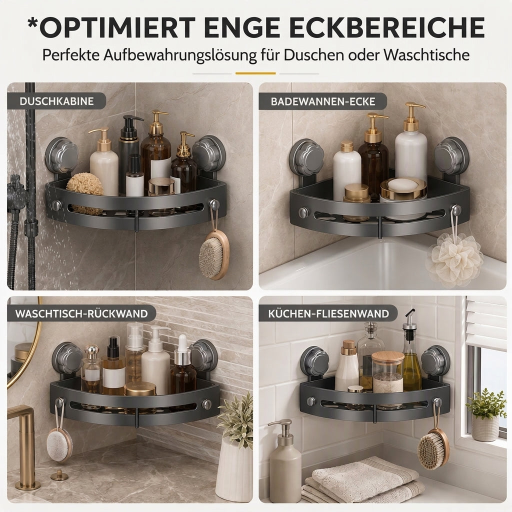 🛁💡 Bohrfreies Eckregal für Badezimmer & Dusche! Wandmontierter Aufbewahrungs-Organizer, keine Bohrungen nötig