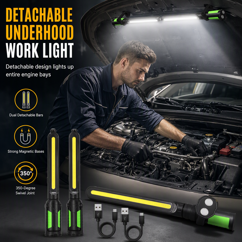 Wiederaufladbare LED-Arbeitsleuchte mit starkem Magnetfuß – Superhelle Handlampe für Kfz-Reparatur und Wartung