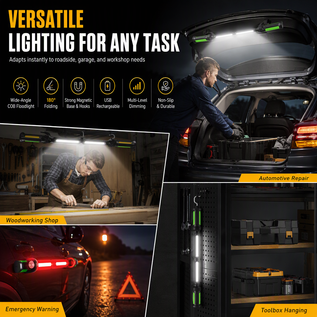 Wiederaufladbare LED-Arbeitsleuchte mit starkem Magnetfuß – Superhelle Handlampe für Kfz-Reparatur und Wartung