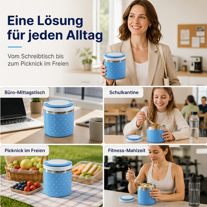 ⏰ NUR FÜR KURZE ZEIT: 50% RABATT!🍱 Edelstahl-Lunchbox mit Deckel – erhöhtes Design, isoliert & tragbar für Schule, Büro & unterwegs