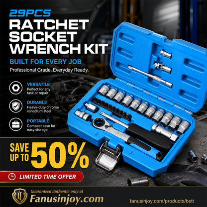 ⏳Zeitlich begrenztes Sonderangebot⏰29-teiliges Ratschen-Steckschlüssel-Set – Chrom-Vanadium-Stahl, 11 Stecknüsse & 10 Bits. Perfekt für Autoreparaturen & DIY 🛠️✨