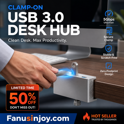 💥Begrenzte Zeit 50% Rabatt! 🖥️Schluss mit Kabelchaos! Klemm-USB-3.0-Hub aus Aluminiumlegierung – 4-Port-Dockingstation