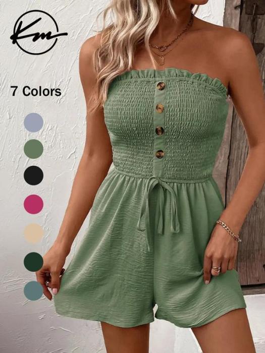 🔥👗Letzter Tag-Aktion: 50 % RABATT💃 Damen-Trägerloses Rüschenverziertes Gerafftes Vorderseite-Binden-Breitbein-Tuberompers