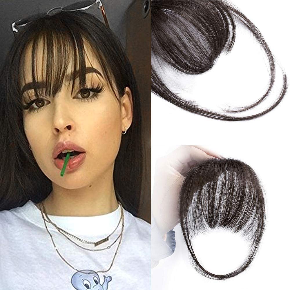 Klipp i ponni 100% ekte hårforlengelser Air Bangs