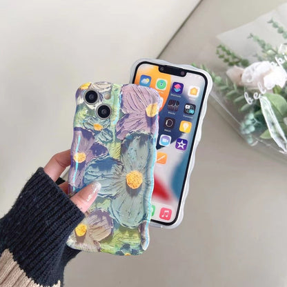 Blå iPhone -telefonskall med retrooljemaleri