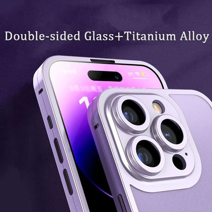 Couverture de téléphone mobile à double face en alliage de titane et verre pour iPhone 13/14