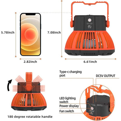 Bärbar campingfläkt med LED -ljus