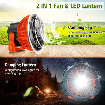 Bärbar campingfläkt med LED -ljus