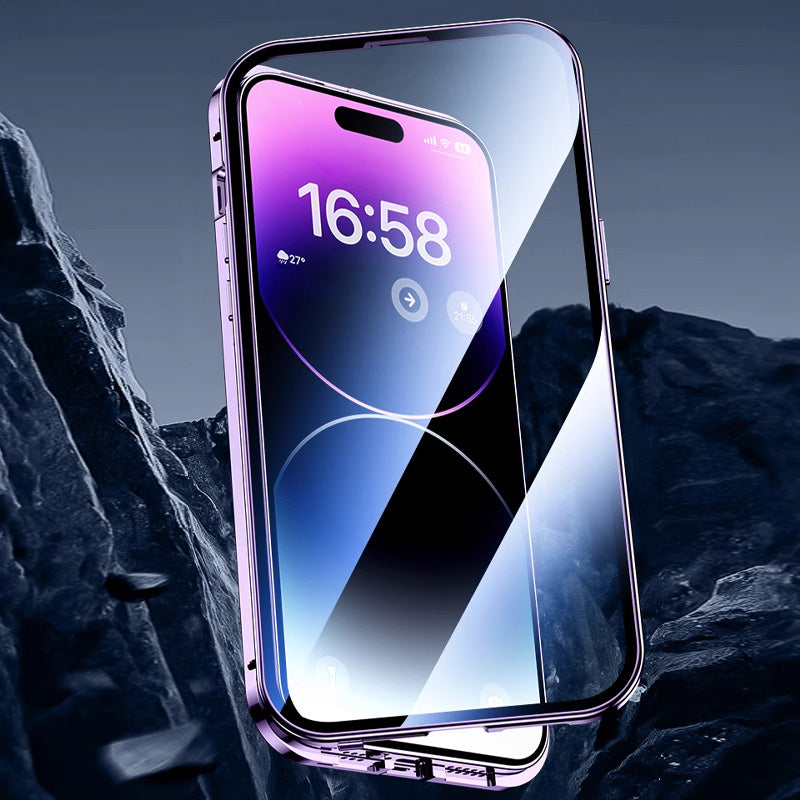 Case de teléfonos móviles de vidrio de doble cara anti-Peep con un marco de metal magnético para iPhone