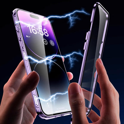 Case de teléfonos móviles de vidrio de doble cara anti-Peep con un marco de metal magnético para iPhone