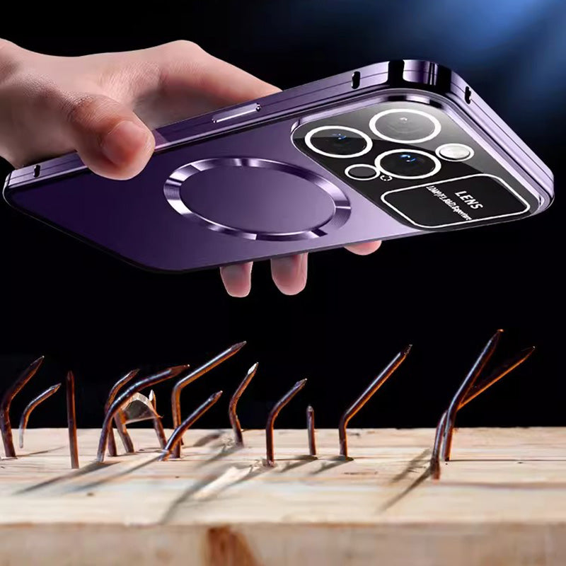 Case de teléfonos móviles de vidrio de doble cara anti-Peep con un marco de metal magnético para iPhone