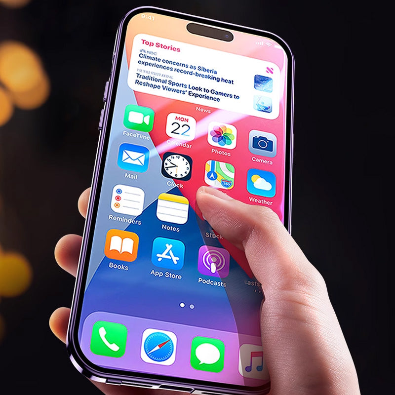 Case de teléfonos móviles de vidrio de doble cara anti-Peep con un marco de metal magnético para iPhone