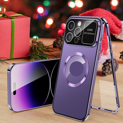 Case de teléfonos móviles de vidrio de doble cara anti-Peep con un marco de metal magnético para iPhone