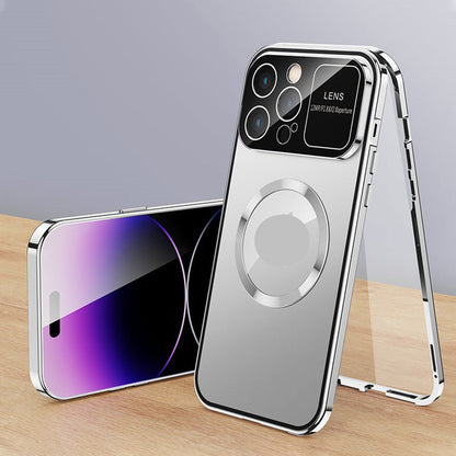 Case de teléfonos móviles de vidrio de doble cara anti-Peep con un marco de metal magnético para iPhone