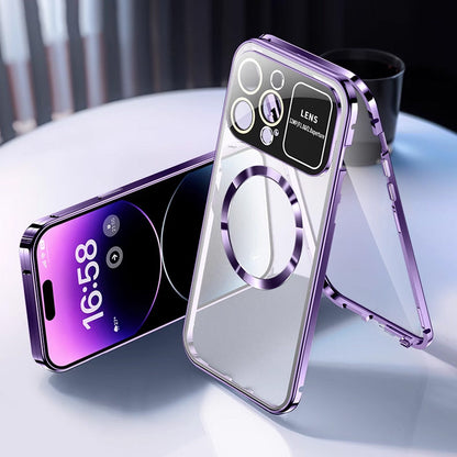 Case de teléfonos móviles de vidrio de doble cara anti-Peep con un marco de metal magnético para iPhone