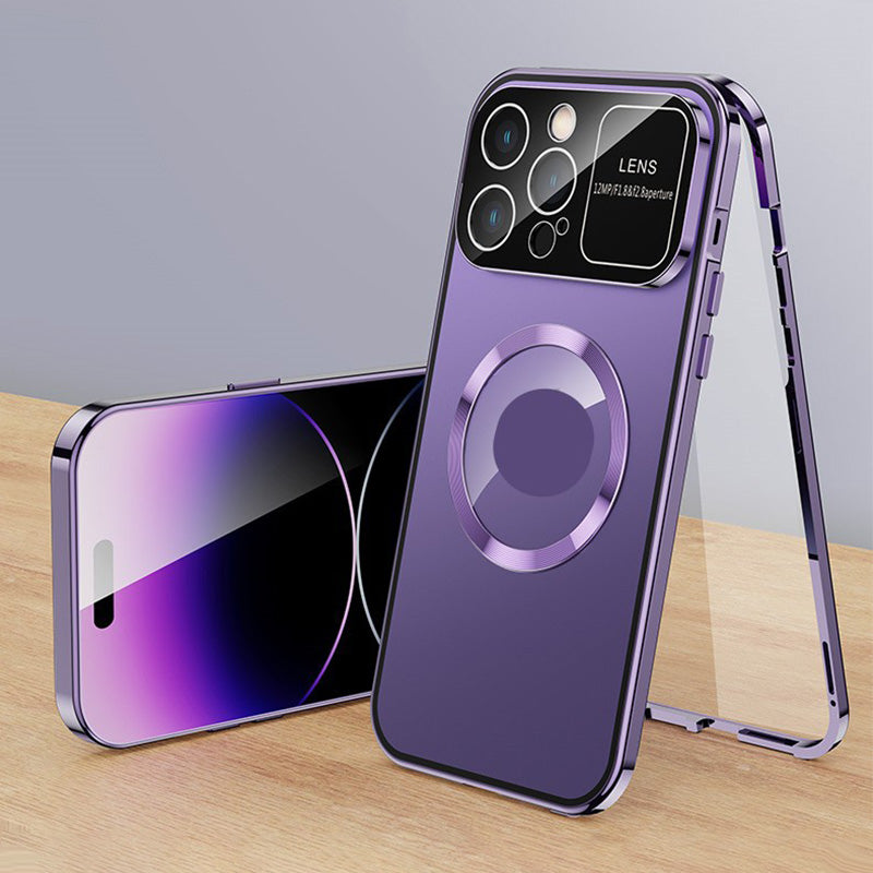 Case de teléfonos móviles de vidrio de doble cara anti-Peep con un marco de metal magnético para iPhone