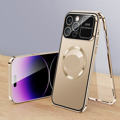 Case de teléfonos móviles de vidrio de doble cara anti-Peep con un marco de metal magnético para iPhone