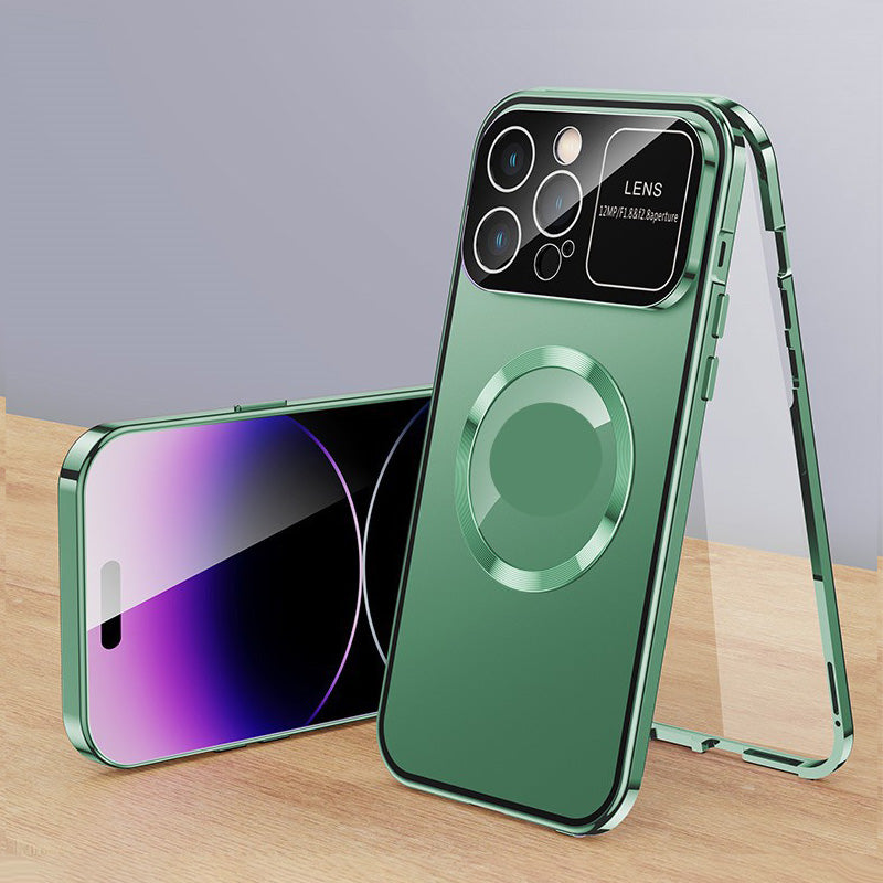 Case de teléfonos móviles de vidrio de doble cara anti-Peep con un marco de metal magnético para iPhone