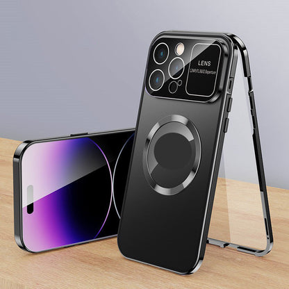 Case de teléfonos móviles de vidrio de doble cara anti-Peep con un marco de metal magnético para iPhone