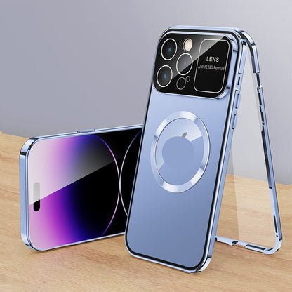 Case de teléfonos móviles de vidrio de doble cara anti-Peep con un marco de metal magnético para iPhone