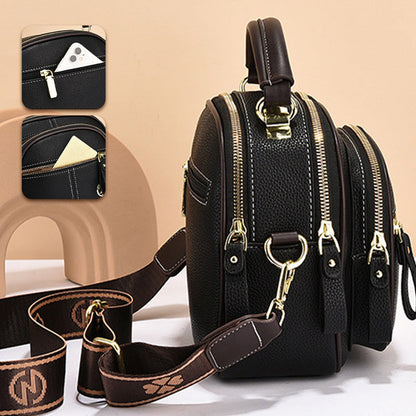 Classic multifunctional compartments adjustable width shoulder strap-PU leather crossbody bag