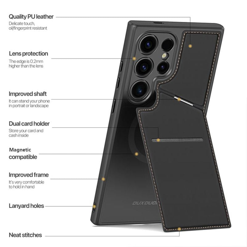 Couverture de téléphone portable RFID magnétique de luxe en cuir avec support de carte et support pour Samsung